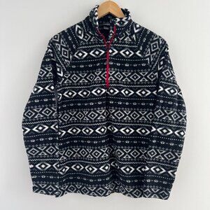 Eddie Bauer Womens M Fleece Quarter‎ Zip Black White Aztec Cozy Outdoor Pullover
